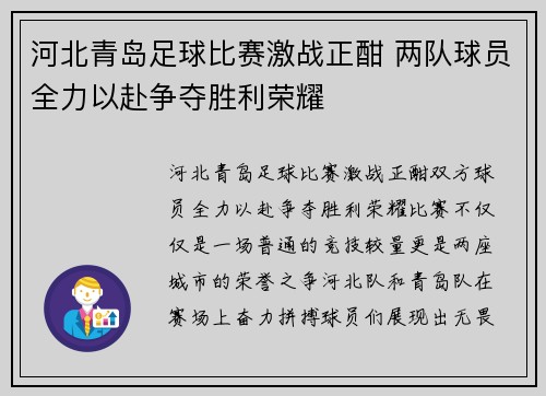 河北青岛足球比赛激战正酣 两队球员全力以赴争夺胜利荣耀