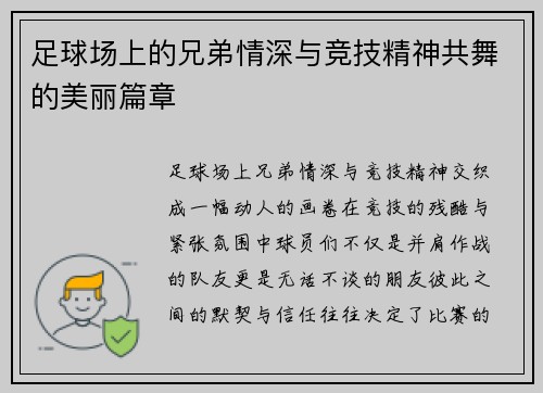 足球场上的兄弟情深与竞技精神共舞的美丽篇章