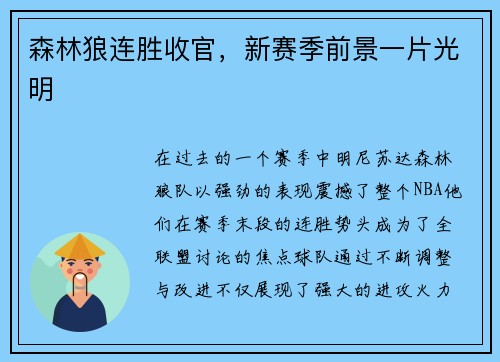 森林狼连胜收官，新赛季前景一片光明