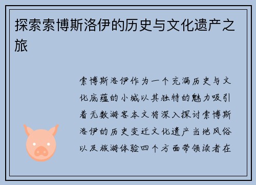 探索索博斯洛伊的历史与文化遗产之旅